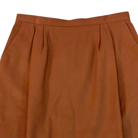 Vtg Kim Rogers A-Line Skirt Brown Wool Side Pockets Back Slit Midi High Waist - Picture 2 of 14